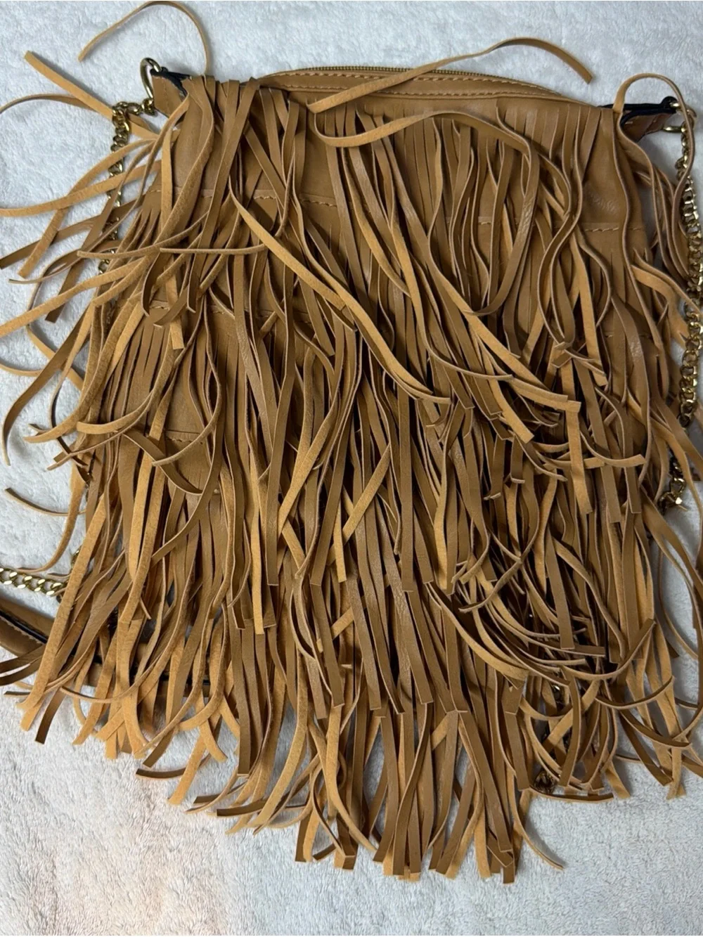 Yoki Faux Fringed Leather Crossbody Bag in Tan